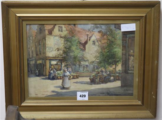 L.R. Tuke Market in Bruges 26 x 38cm